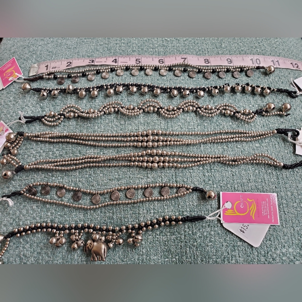 NWT Handmade Silver & Black Bead Bracelets & Anklets from Thailand
